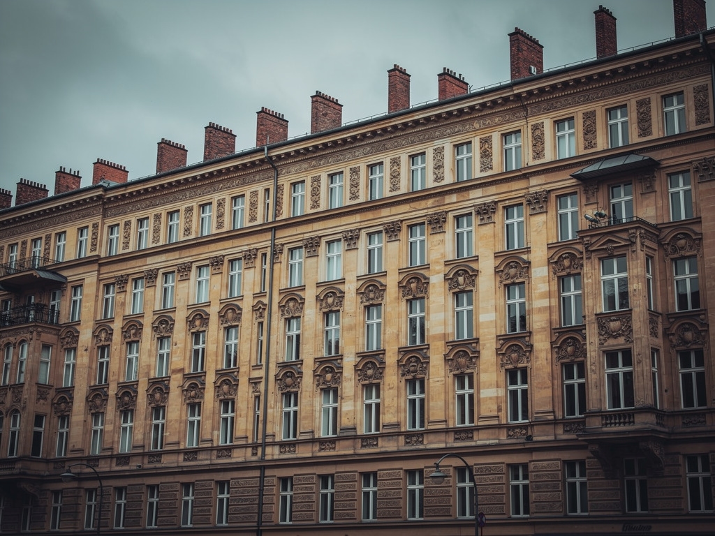 Berliner Wohnhaus mit Kaminen auf dem Dach